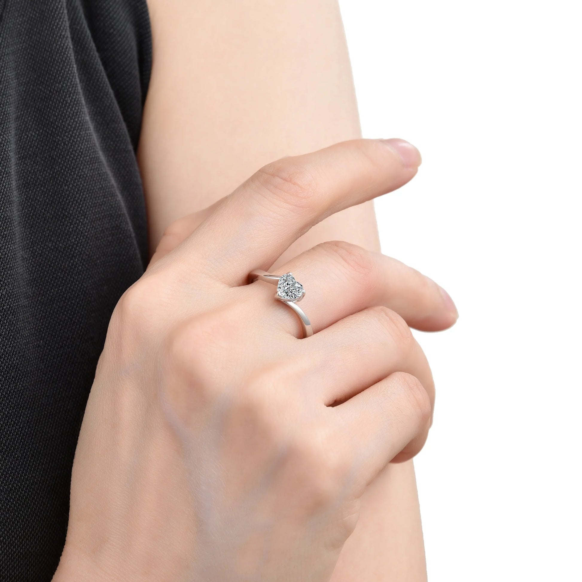 Elegant Heart Shape Cubic Zirconia Open Ring - jewelryweilin