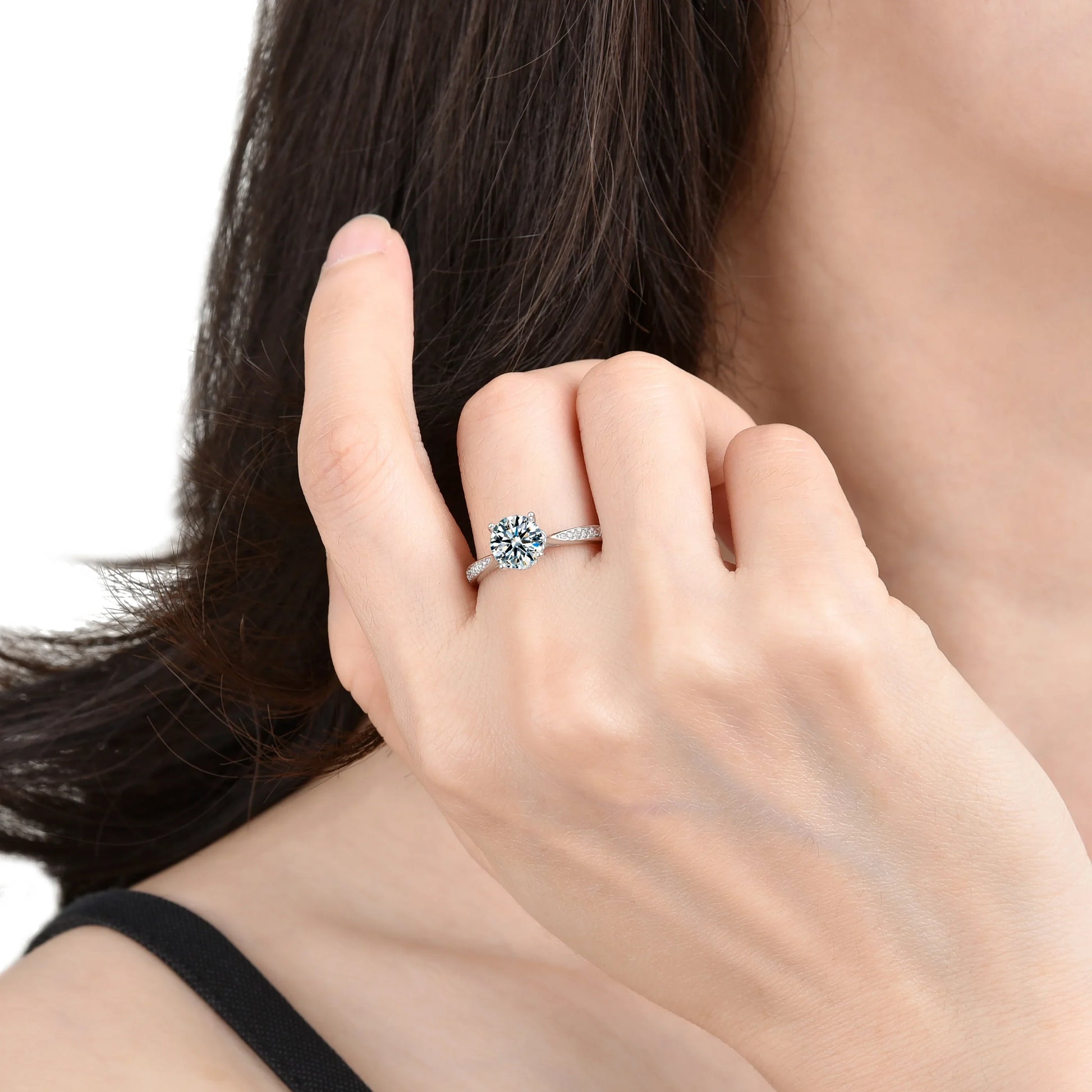 Noble single-grain half-circle cubic zirconia women's ring - jewelryweilin