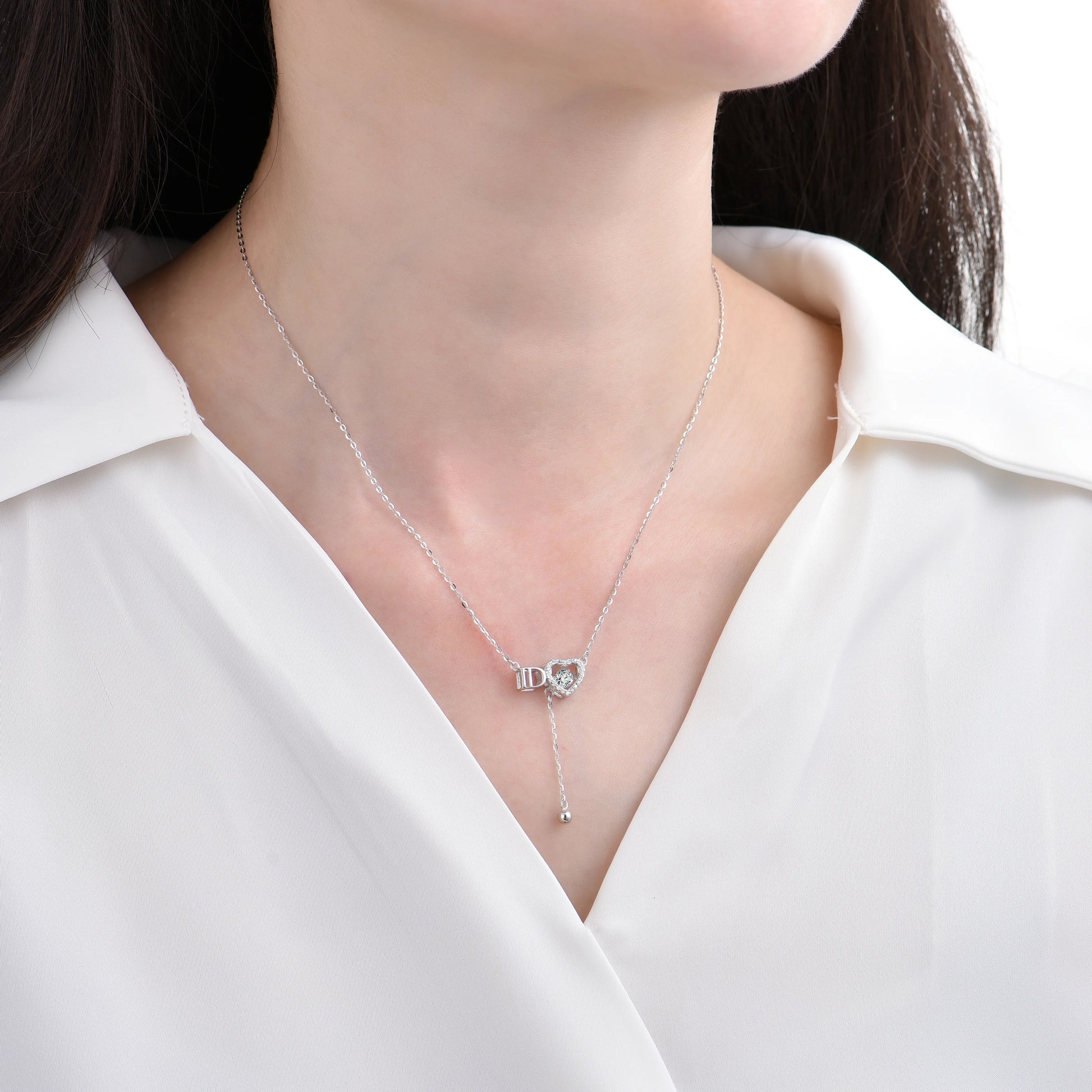 Women's exquisite zirconia ID letter heart necklace - jewelryweilin