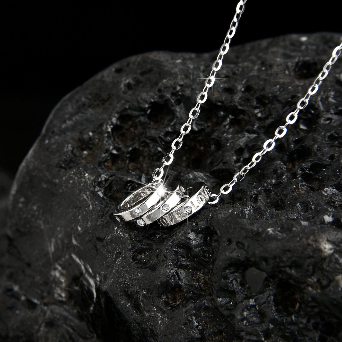 High-end luxury design diamond three-ring necklace - jewelryweilin