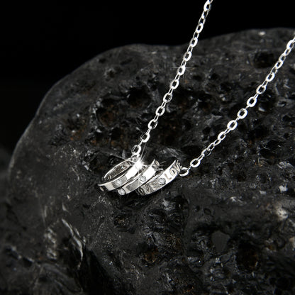 High-end luxury design diamond three-ring necklace - jewelryweilin