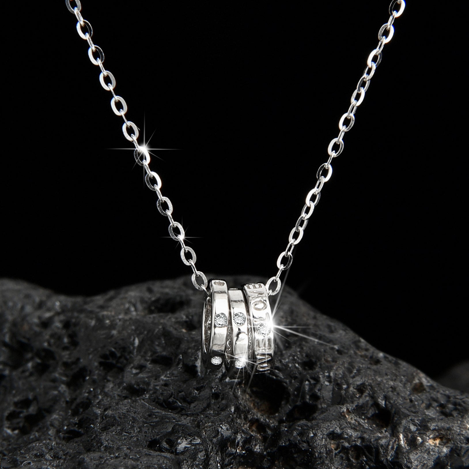High-end luxury design diamond three-ring necklace - jewelryweilin