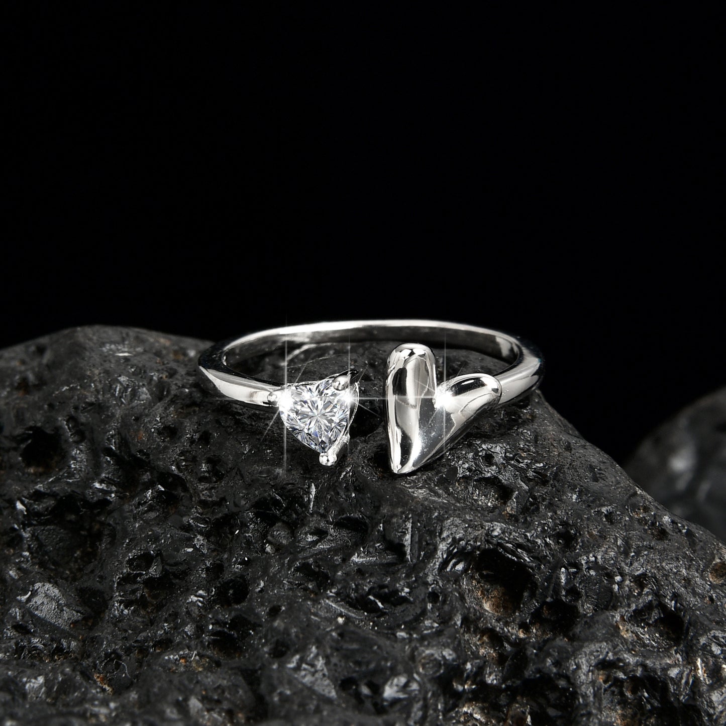 Girls Fashion Elegant Heart Open Ring - jewelryweilin