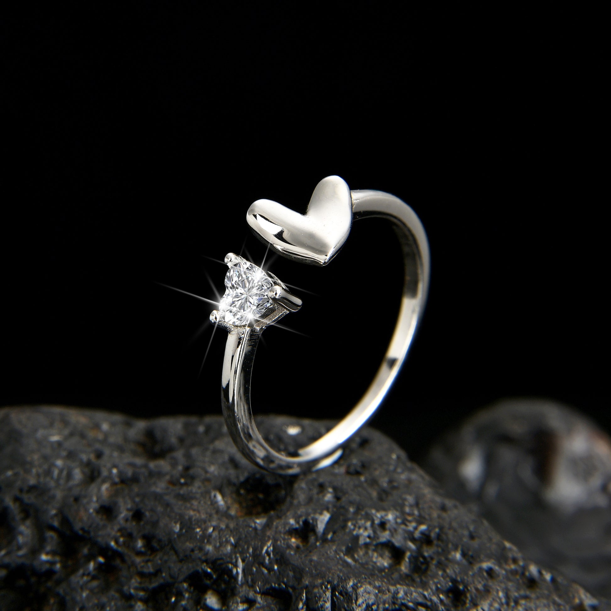 Girls Fashion Elegant Heart Open Ring - jewelryweilin