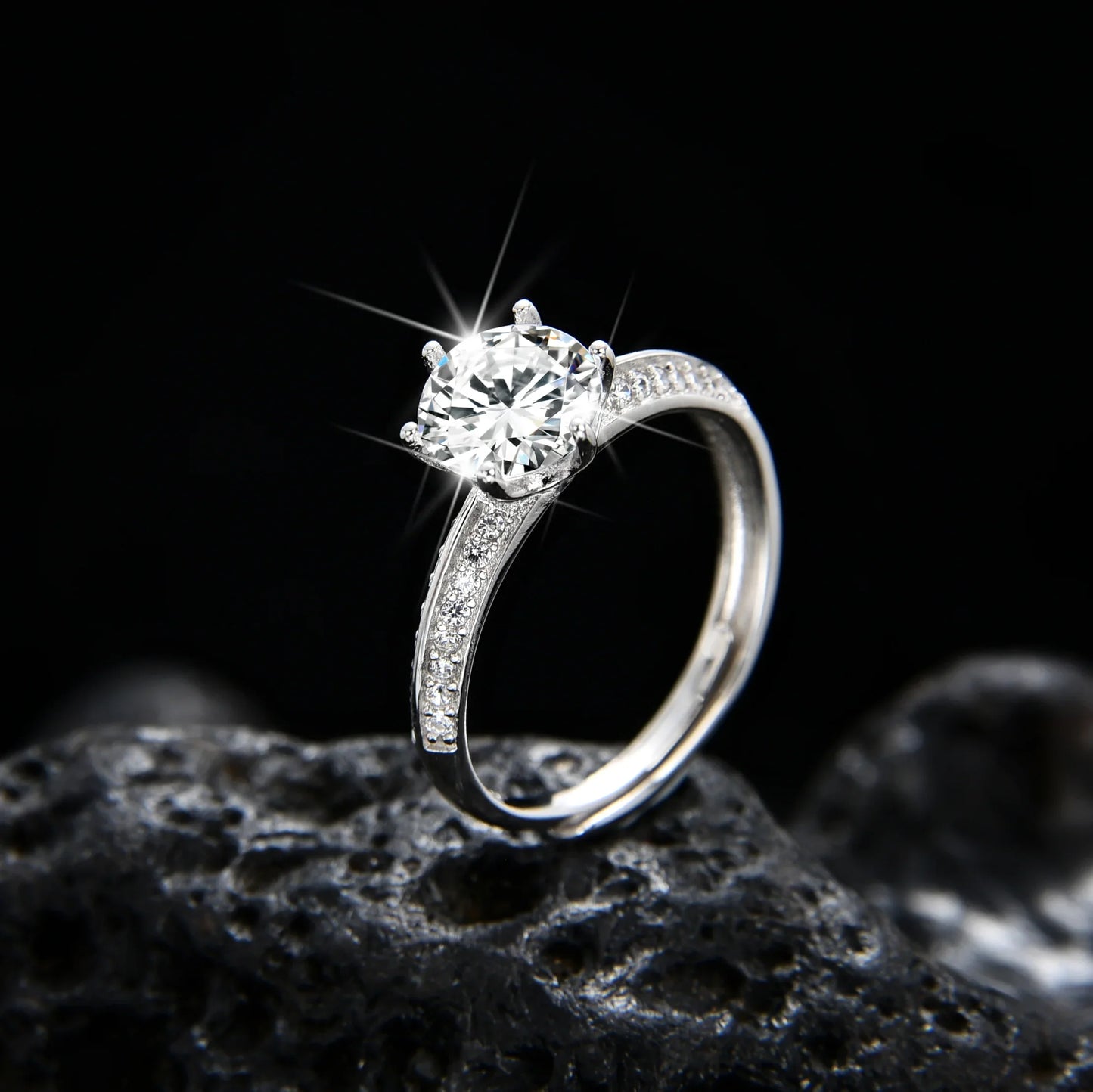 Luxury Half Wall Six Claw Zircon Ring - jewelryweilin
