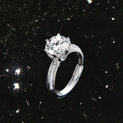 Luxury and noble round single grain zircon ring - jewelryweilin