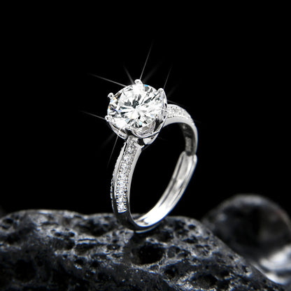 Luxury and noble round single grain zircon ring - jewelryweilin