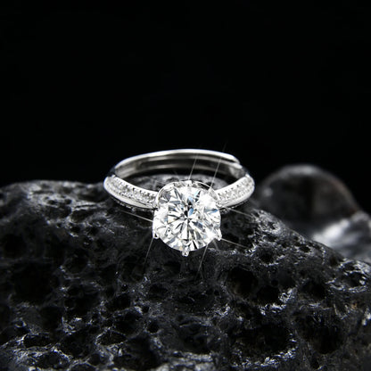 Luxury and noble round single grain zircon ring - jewelryweilin
