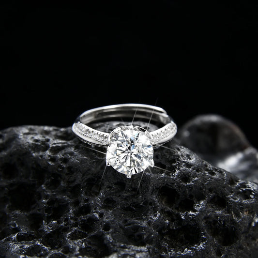 Luxury and noble round single grain zircon ring - jewelryweilin