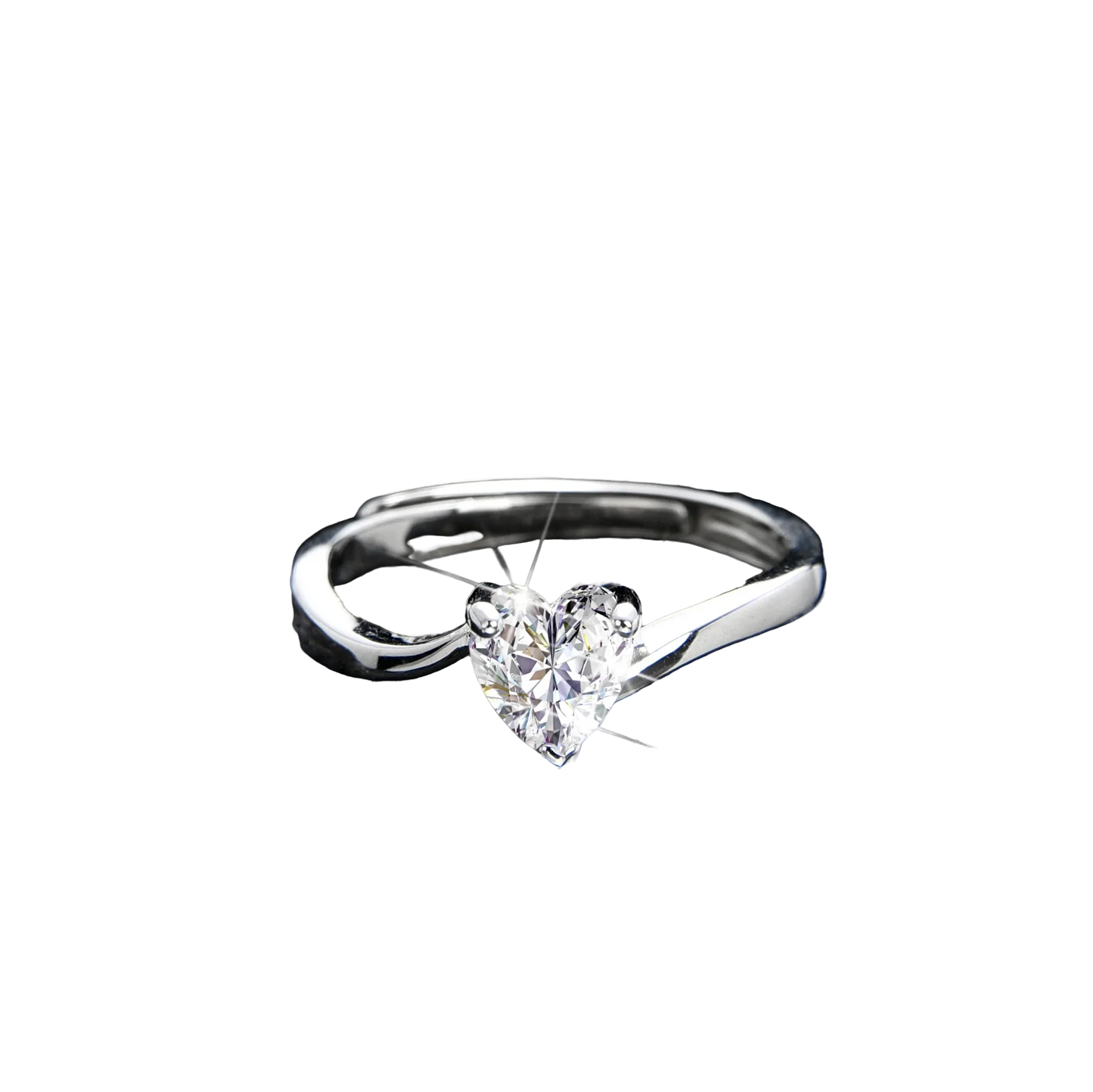 Elegant Heart Shape Cubic Zirconia Open Ring - jewelryweilin