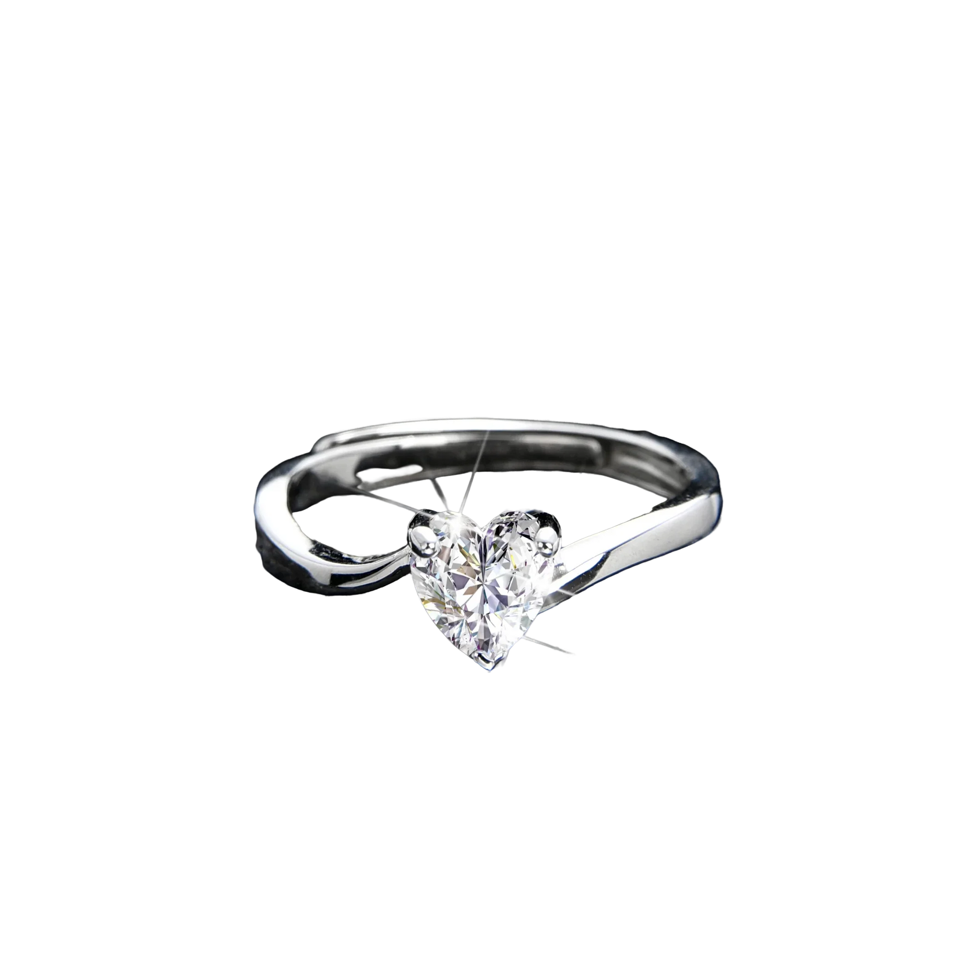 Elegant Heart Shape Cubic Zirconia Open Ring - jewelryweilin