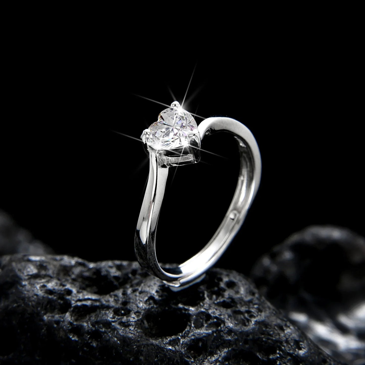 Elegant Heart Shape Cubic Zirconia Open Ring - jewelryweilin