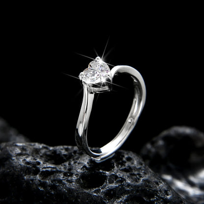 Elegant Heart Shape Cubic Zirconia Open Ring - jewelryweilin