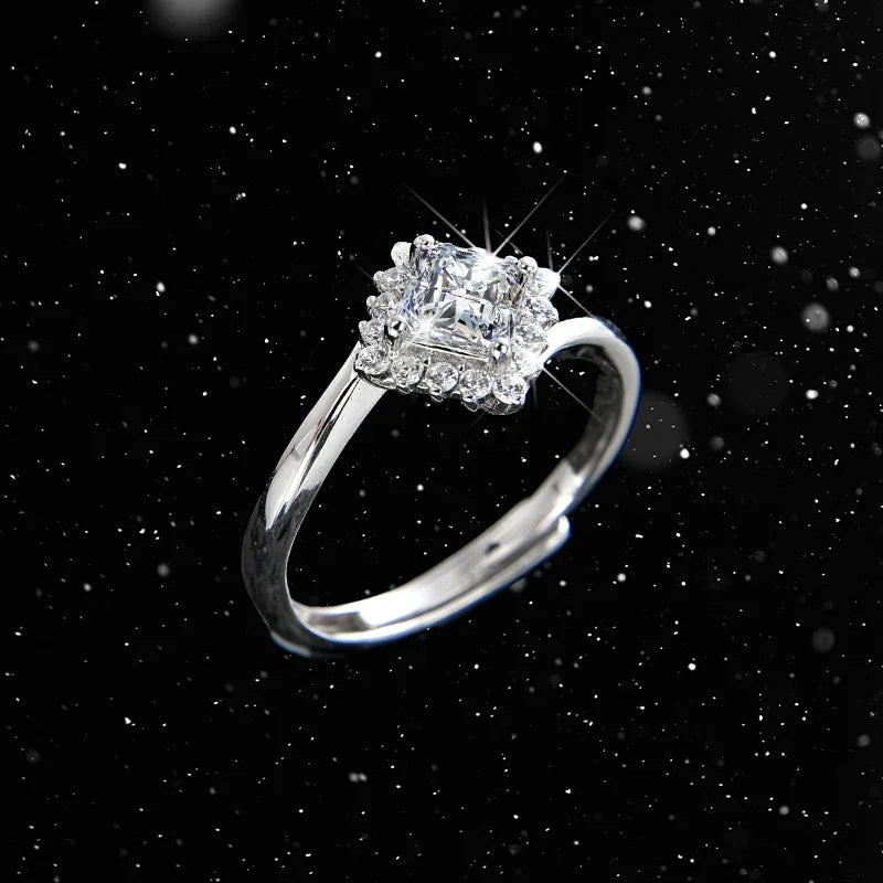 Rose Nebula Princess Square Zirconia Ring - jewelryweilin