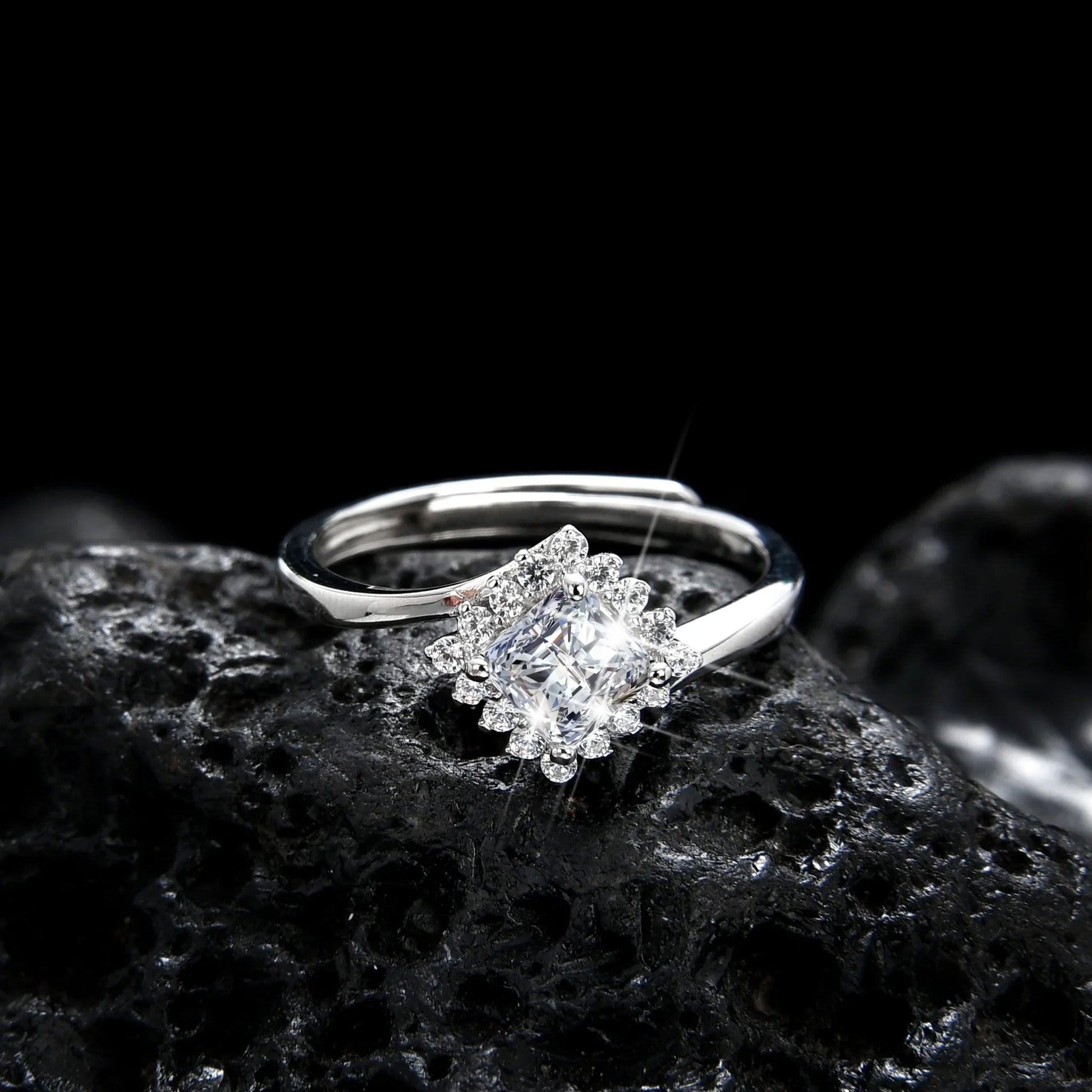 Rose Nebula Princess Square Zirconia Ring - jewelryweilin