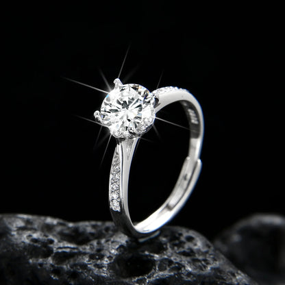 Noble single-grain half-circle cubic zirconia women's ring - jewelryweilin