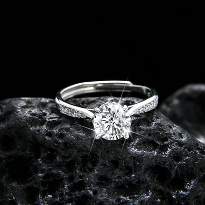 Noble single-grain half-circle cubic zirconia women's ring - jewelryweilin