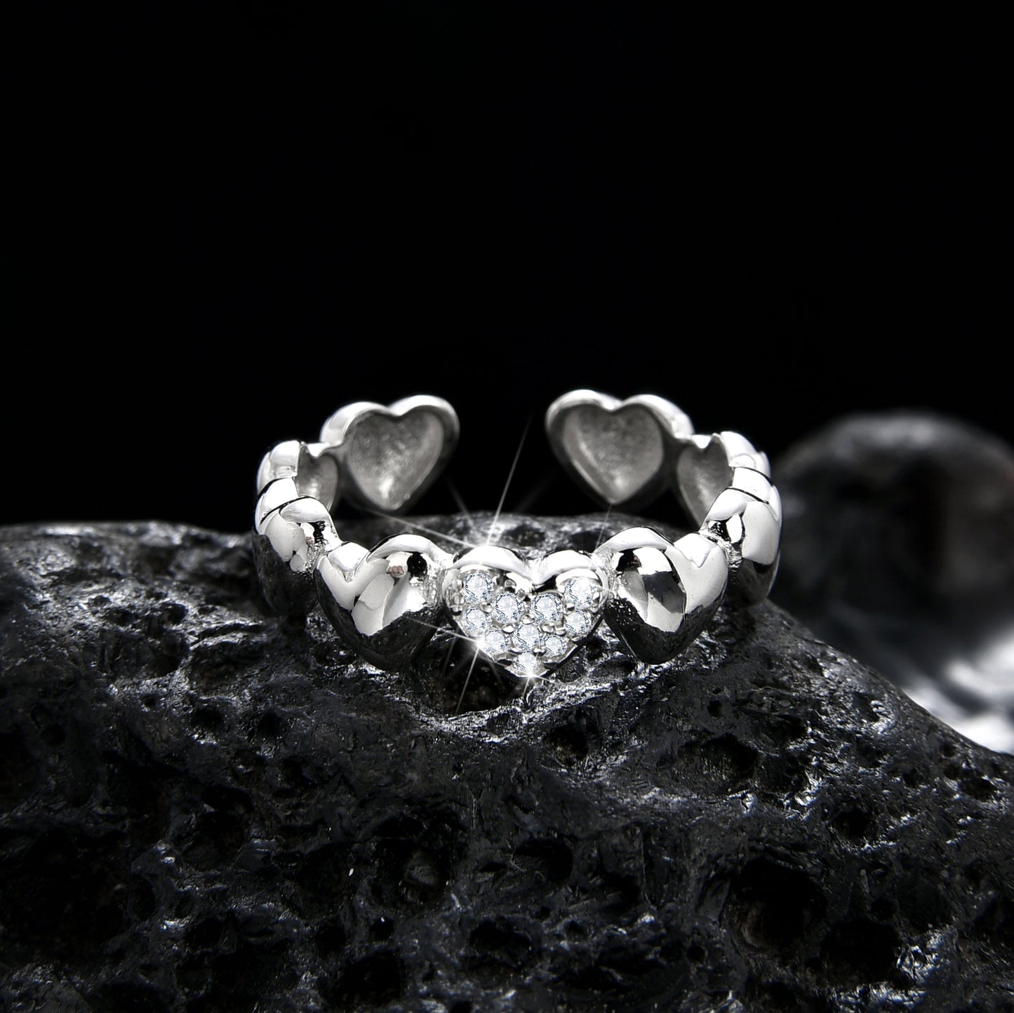 Elegant and shining heart stitching open ring - jewelryweilin