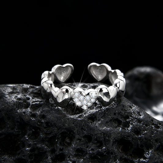 Elegant and shining heart stitching open ring - jewelryweilin