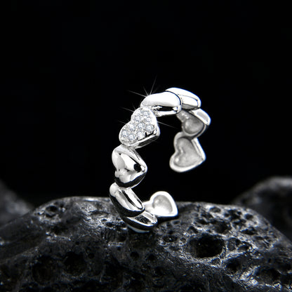 Elegant and shining heart stitching open ring - jewelryweilin