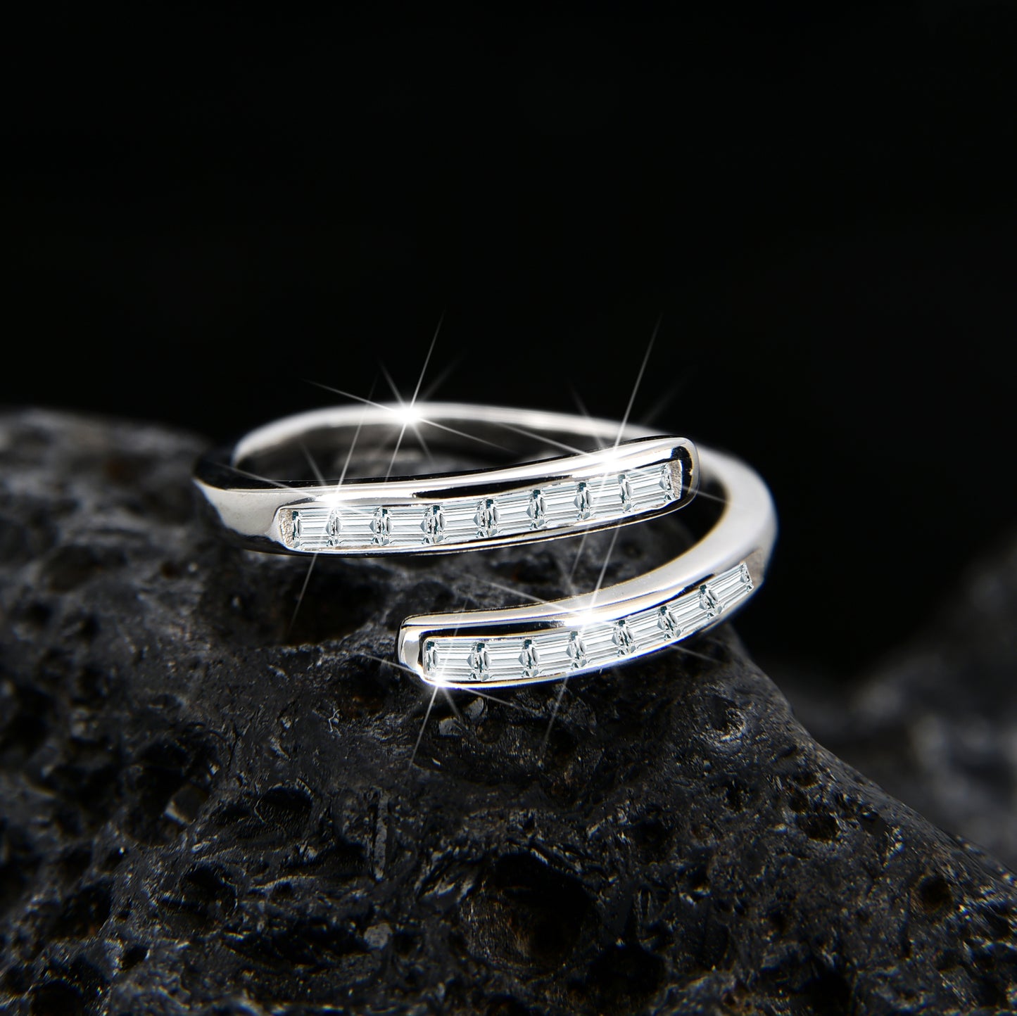 Simple design cubic zirconia open ring - jewelryweilin