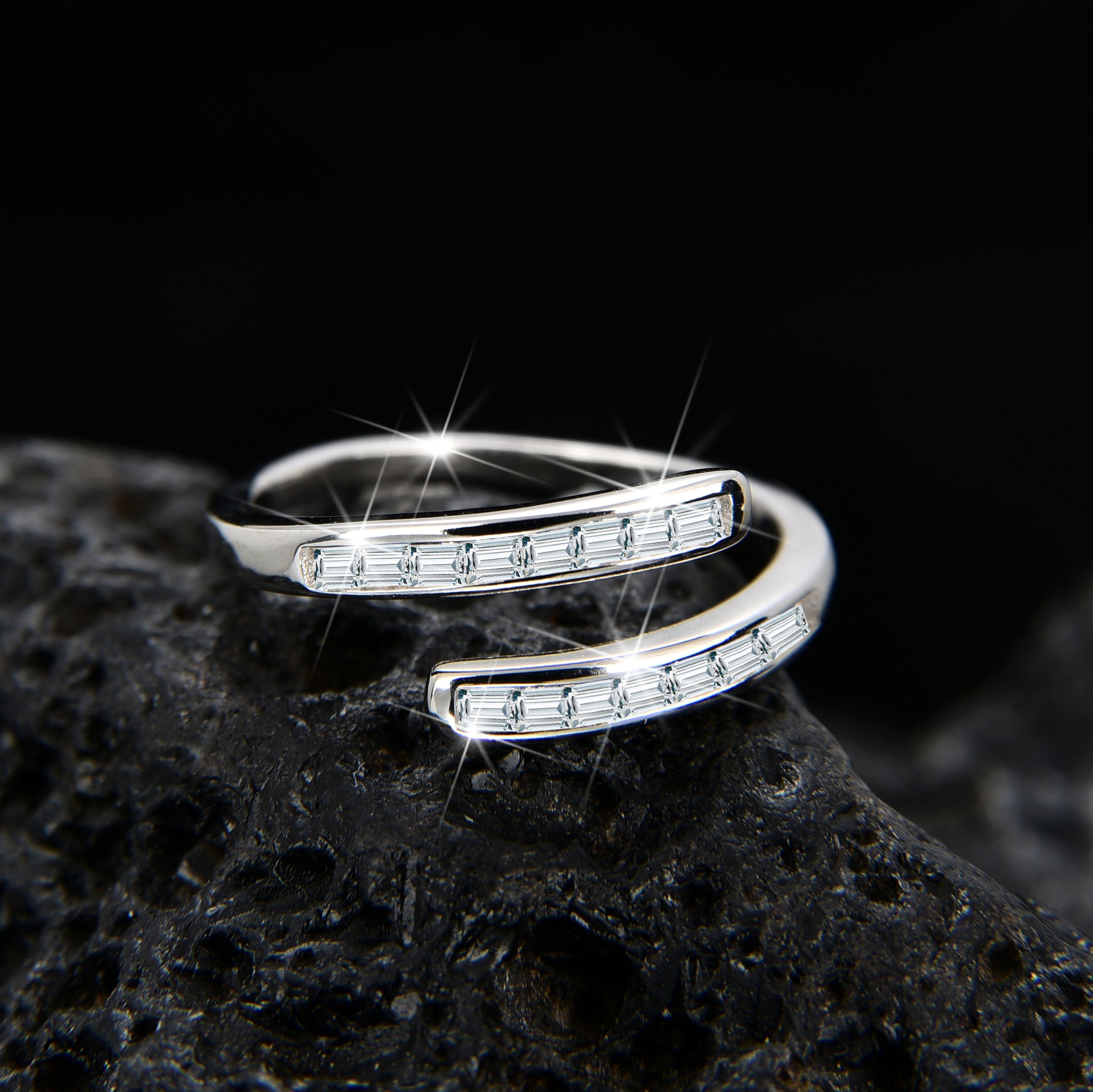 Simple design cubic zirconia open ring - jewelryweilin