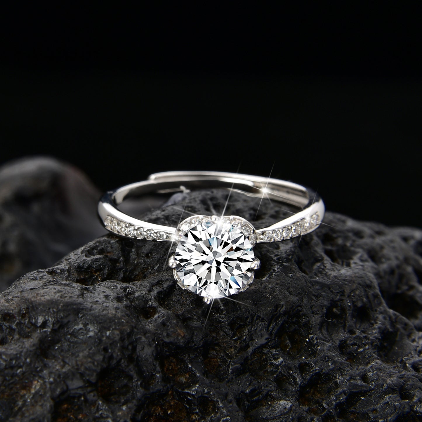 Half-wall shining single zircon ring - jewelryweilin