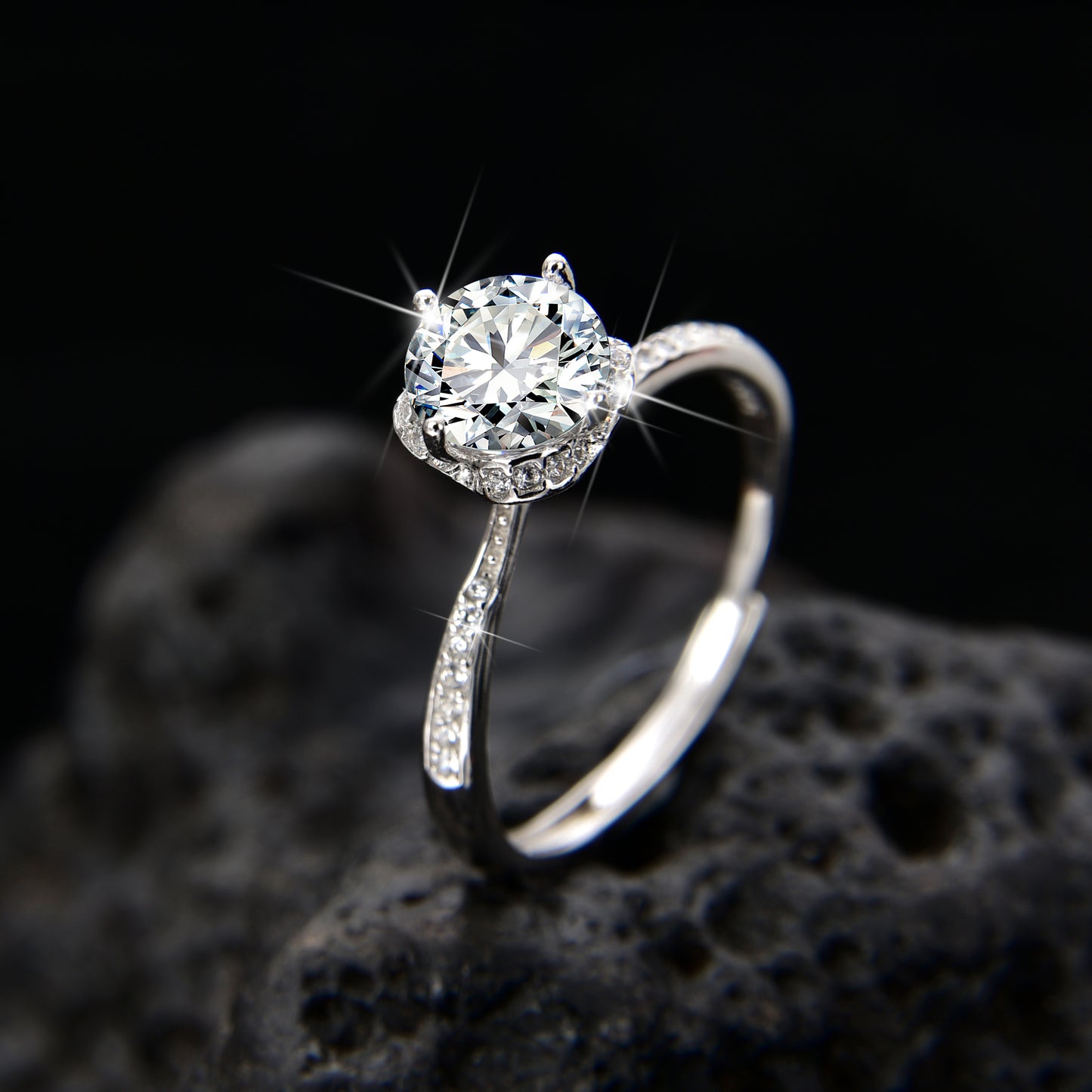 Half-wall shining single zircon ring - jewelryweilin