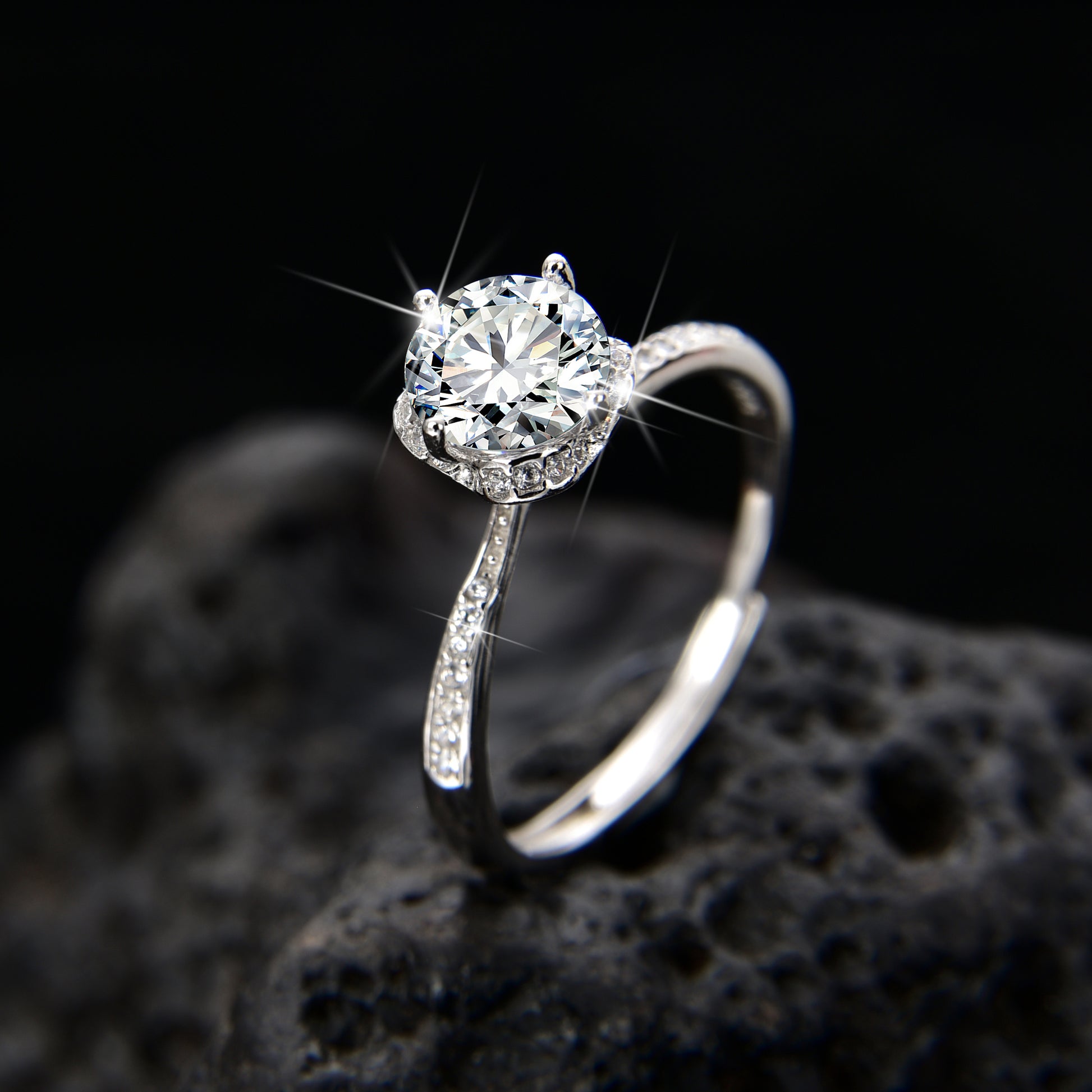 Half-wall shining single zircon ring - jewelryweilin