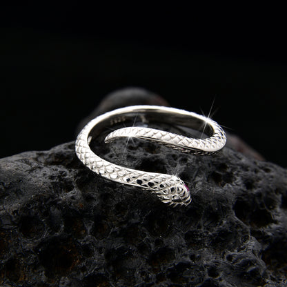 Pink Eye Stone Snake Couple Ring - jewelryweilin