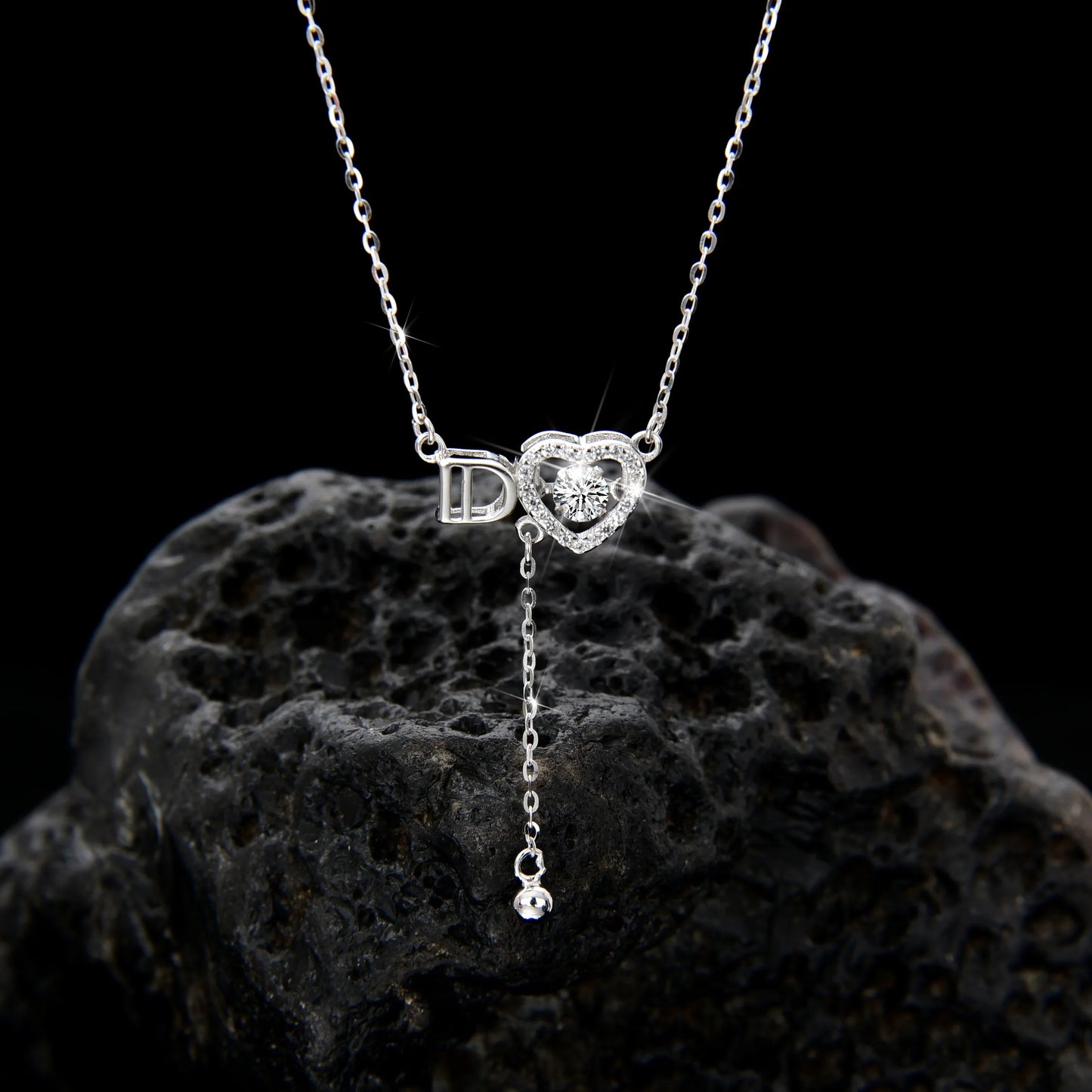 Women's exquisite zirconia ID letter heart necklace - jewelryweilin