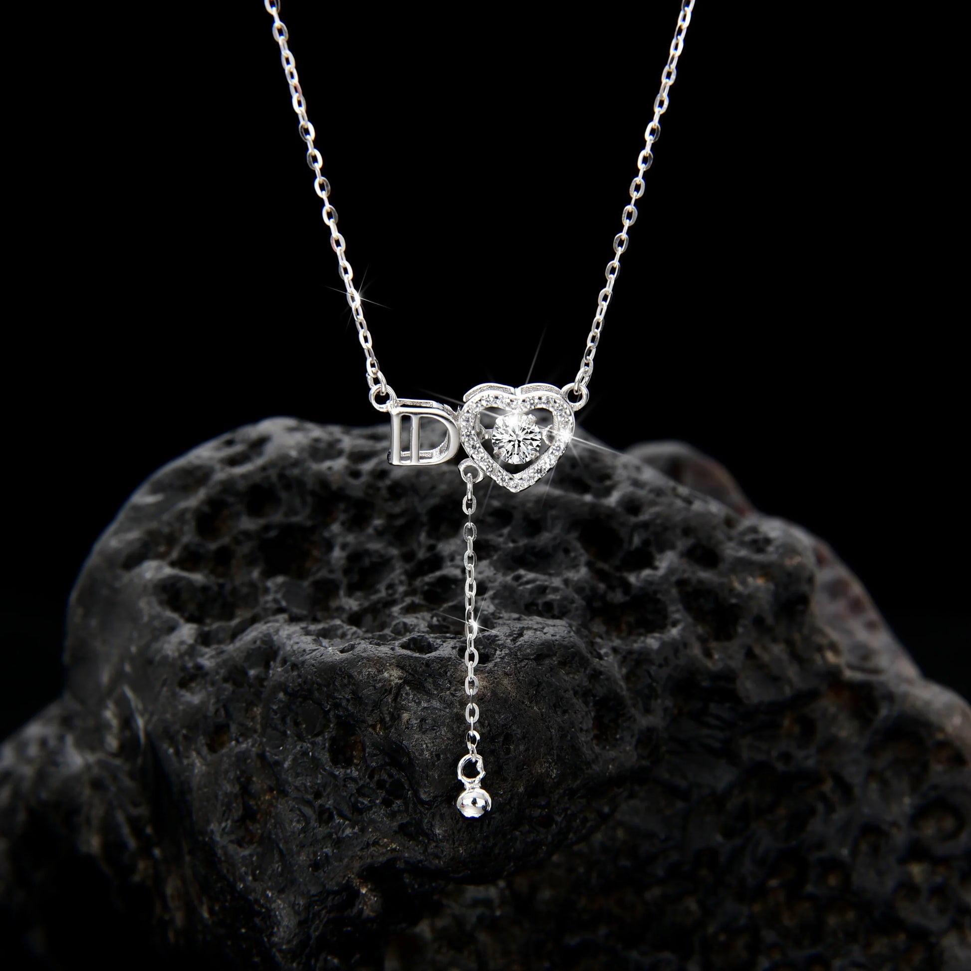 Women's exquisite zirconia ID letter heart necklace - jewelryweilin