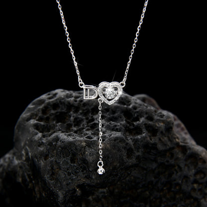 Women's exquisite zirconia ID letter heart necklace - jewelryweilin