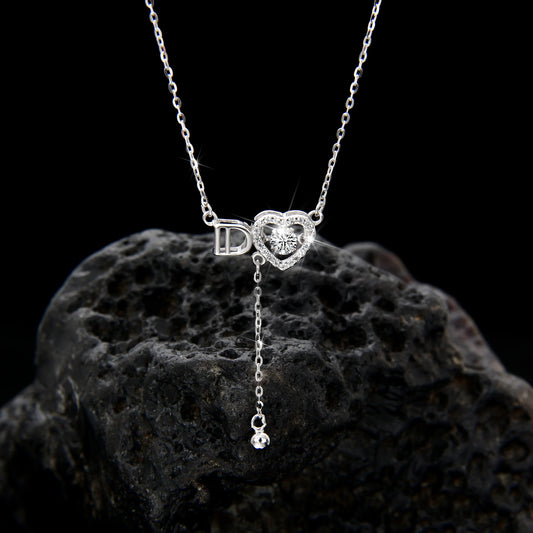 Women's exquisite zirconia ID letter heart necklace - jewelryweilin
