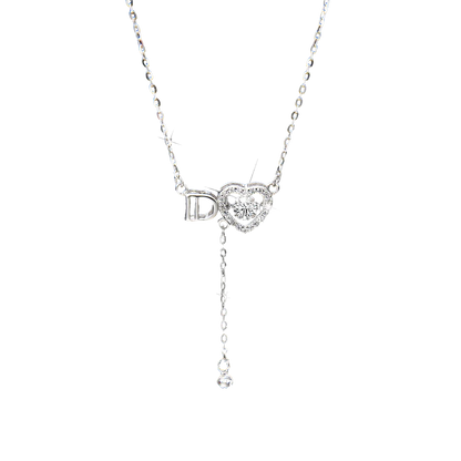 Women's exquisite zirconia ID letter heart necklace - jewelryweilin