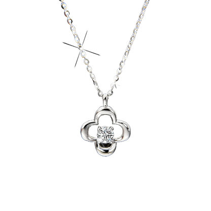 Hollow Four-Leaf Clover Zircon Pendant Necklace - jewelryweilin
