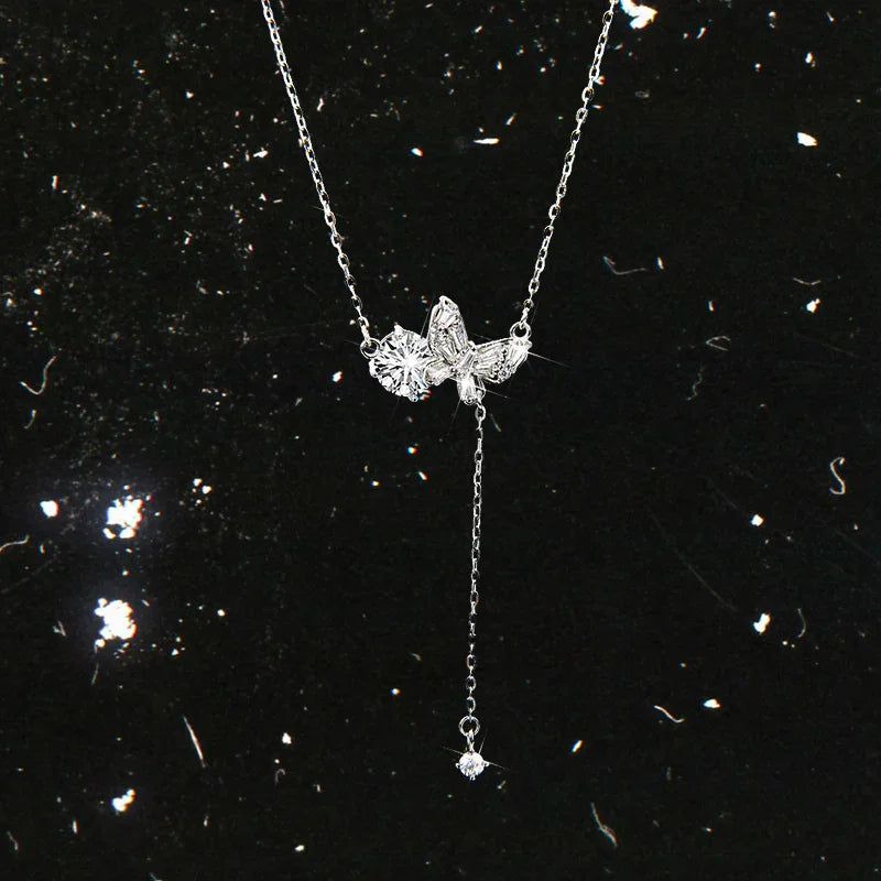 Exquisite zircon and gold-plated butterfly pendant necklace - jewelryweilin
