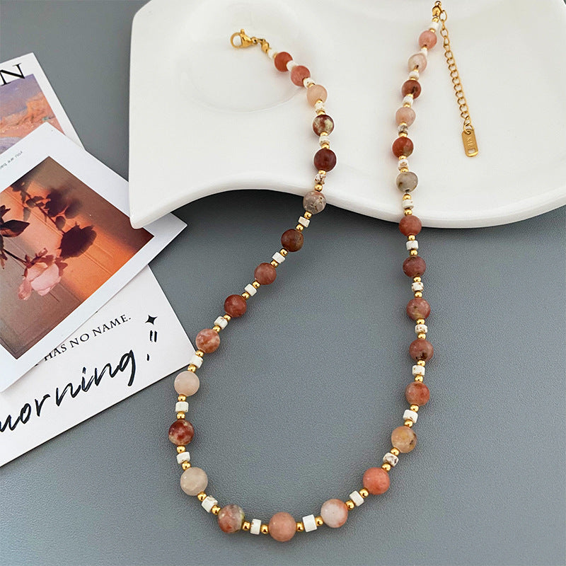 Novelty gradient color planet natural stone beaded colorful stacked lock necklace - jewelryweilin