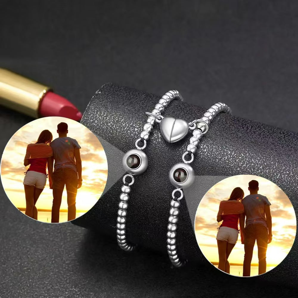 Photo projection woven magnetic stone bracelet