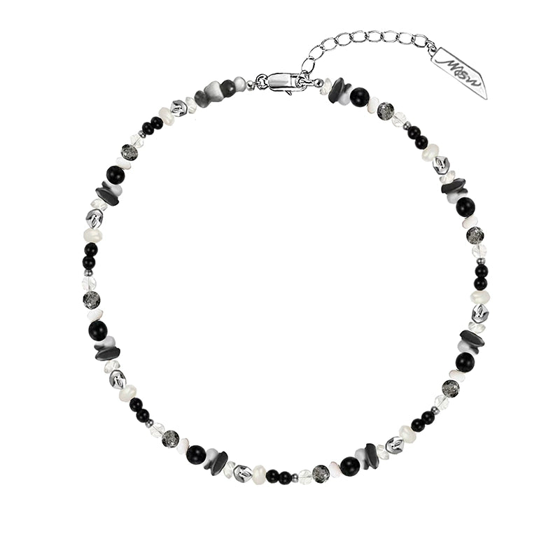 Black stone pendant bead necklace