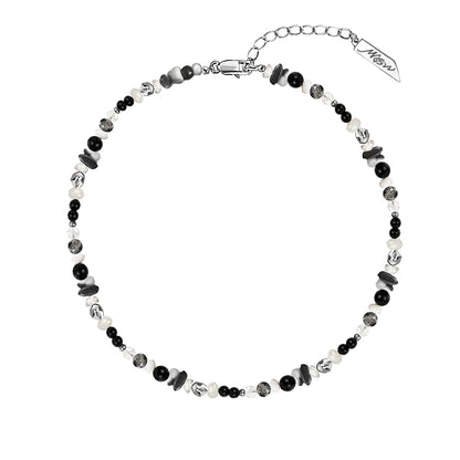 Black stone pendant bead necklace