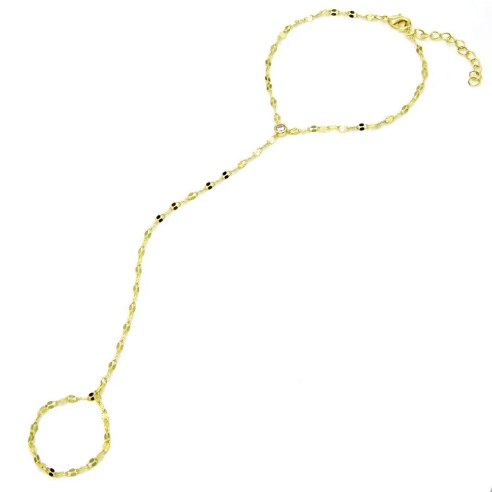 Delicate gold ring finger chain