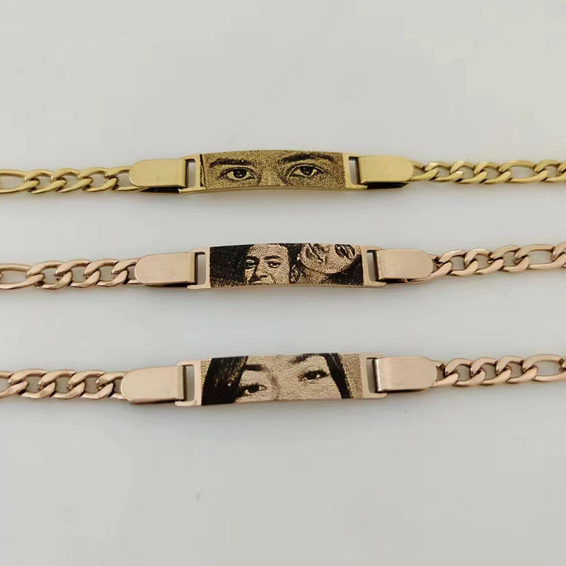 Brazalete con cadena de mano con imagen y texto grabado personalizado 