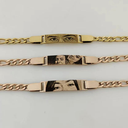 Brazalete con cadena de mano con imagen y texto grabado personalizado 