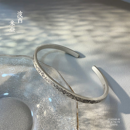 China Solid Sterling Silver Oval Cuff Bracelet - jewelryweilin