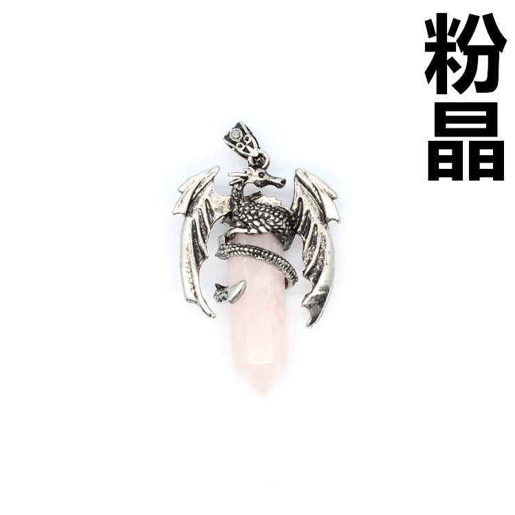 Vintage flying dragon hexagonal column crystal pendant