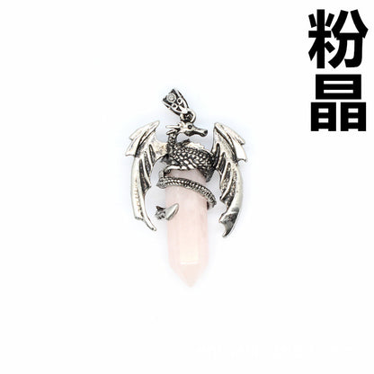 Vintage flying dragon hexagonal column crystal pendant