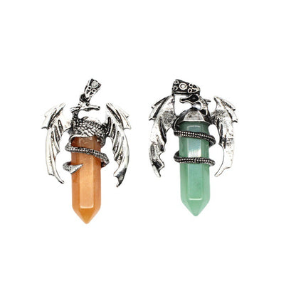 Vintage flying dragon hexagonal column crystal pendant