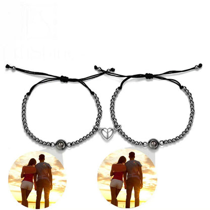 Photo projection woven magnetic stone bracelet
