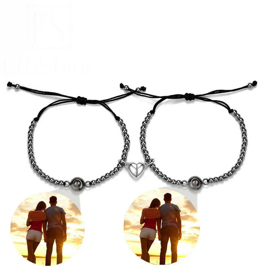 Photo projection woven magnetic stone bracelet